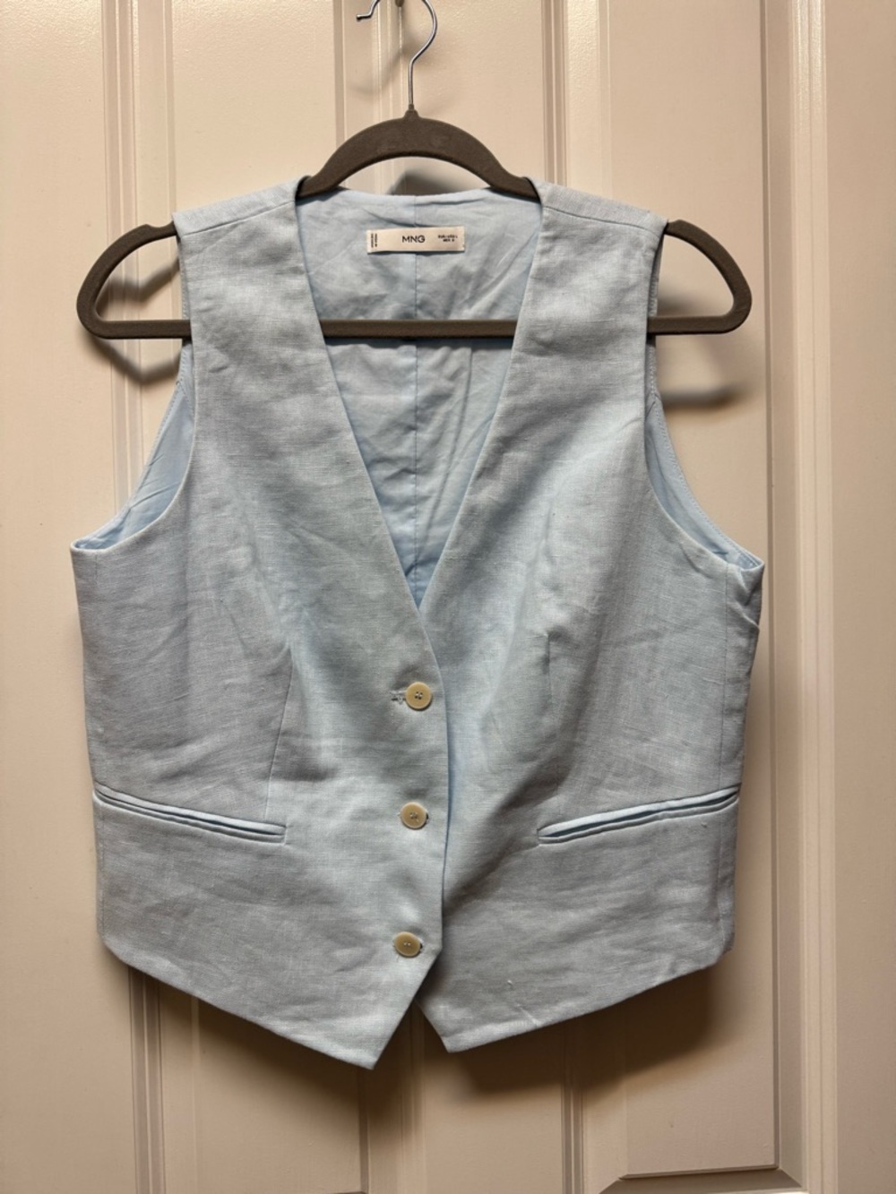 Mango Light Blue Linen Vest